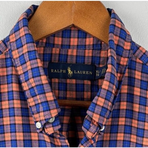 Ralph Lauren long Sleeve shirt Men XL Blue Red Tartan Blue Pony Cotton 52” - Picture 4 of 8